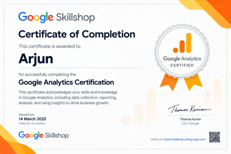 Google Analytics Certificate for Arjun (1)