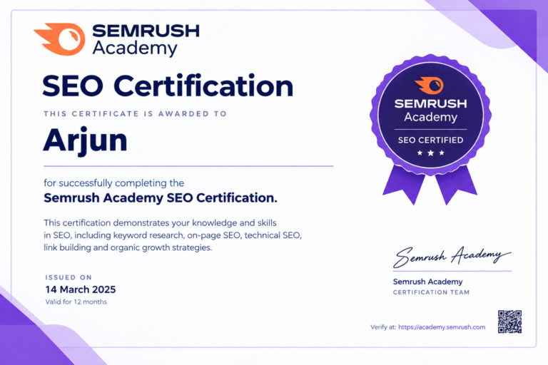 Semrush SEO Certification Certificate